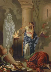 Die Hexe von Endor beschwört den Geist Samuels